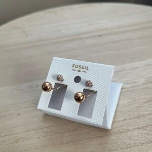 FOSSIL | Pavé Ball Rose Gold Tone Steel Earrings